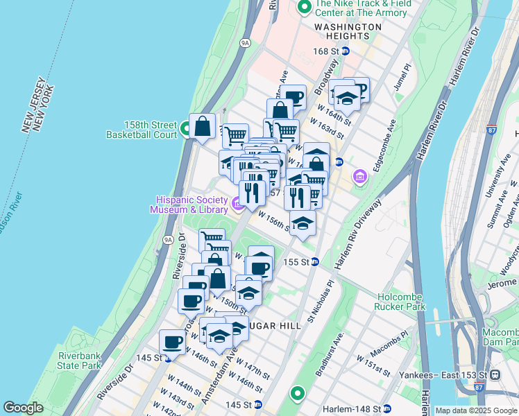 map of restaurants, bars, coffee shops, grocery stores, and more near in New York