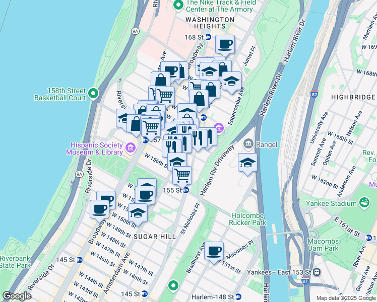 map of restaurants, bars, coffee shops, grocery stores, and more near in New York