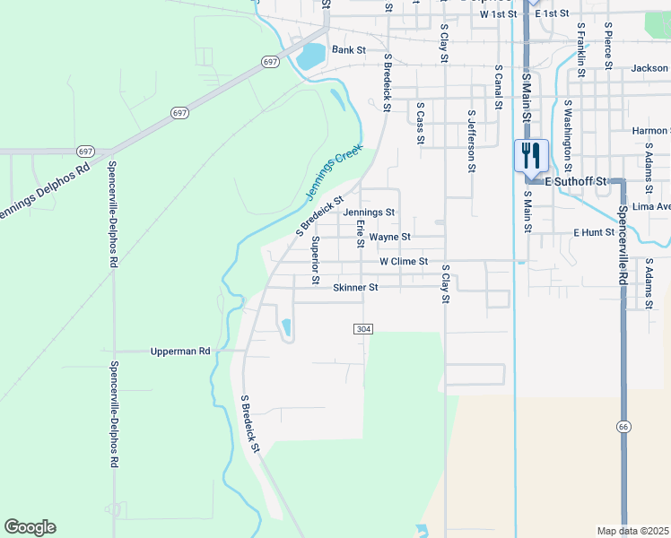 map of restaurants, bars, coffee shops, grocery stores, and more near 746 Skinner Street in Delphos