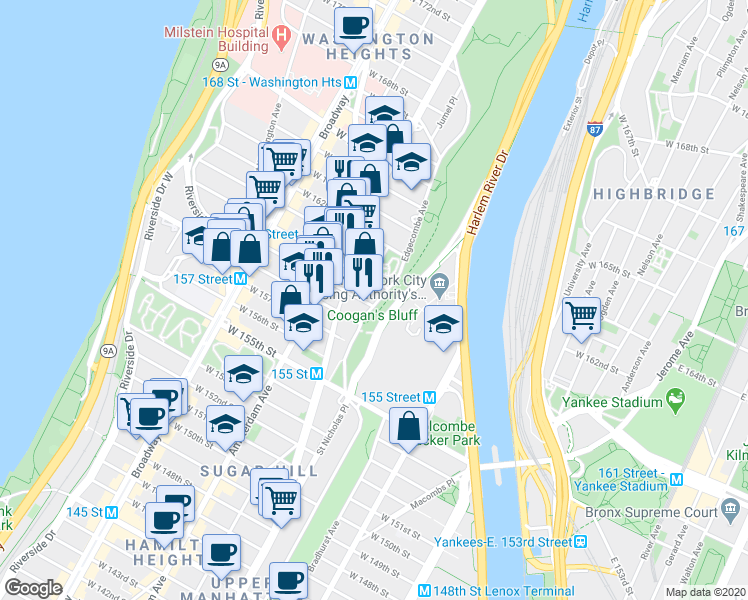 map of restaurants, bars, coffee shops, grocery stores, and more near in New York