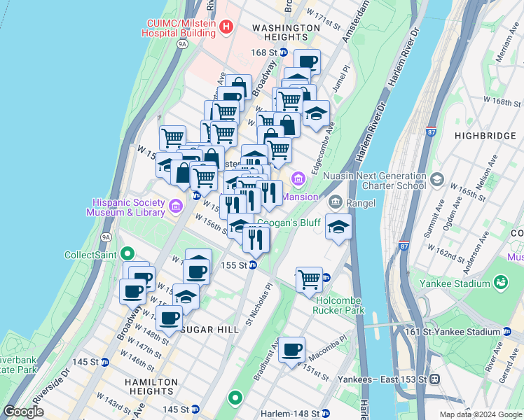 map of restaurants, bars, coffee shops, grocery stores, and more near in New York