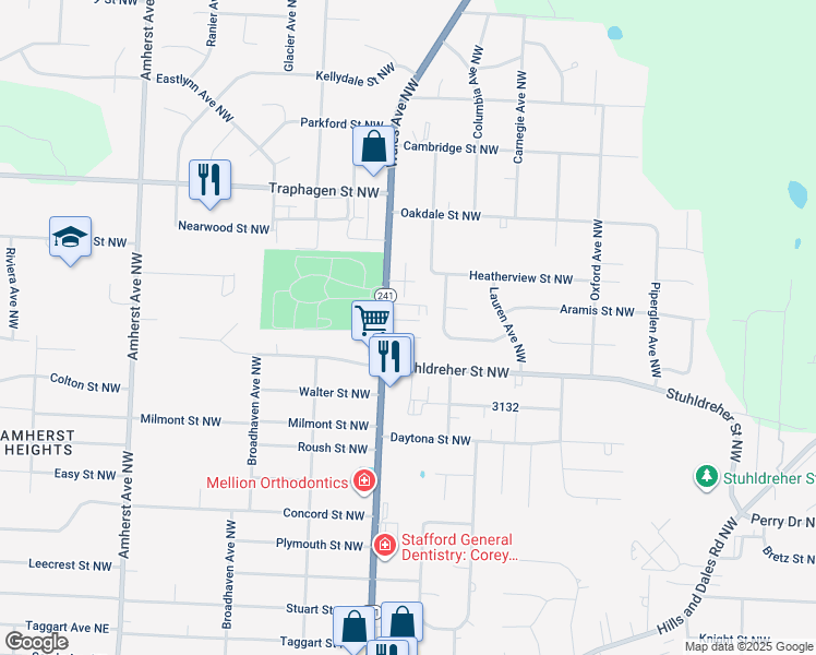 map of restaurants, bars, coffee shops, grocery stores, and more near 3544 Wales Avenue Northwest in Massillon