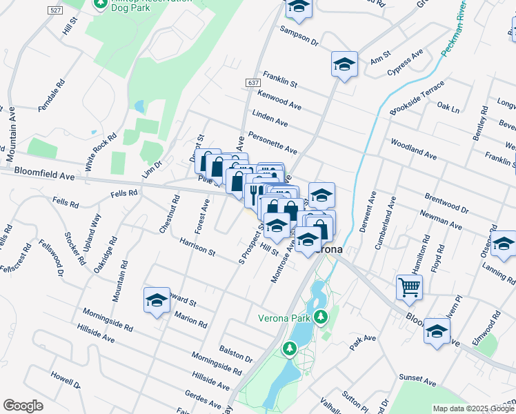 map of restaurants, bars, coffee shops, grocery stores, and more near 16 Grove Avenue in Verona