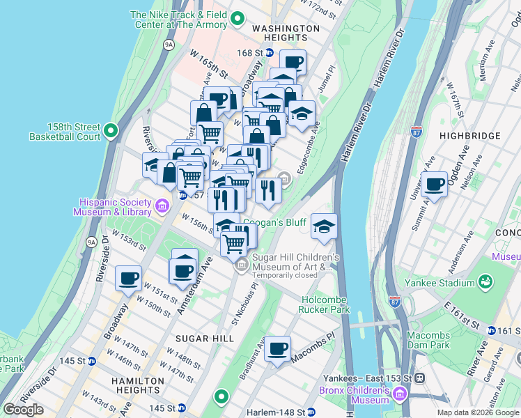 map of restaurants, bars, coffee shops, grocery stores, and more near 970 Saint Nicholas Avenue in New York