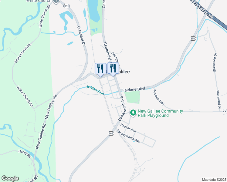 map of restaurants, bars, coffee shops, grocery stores, and more near 502 Washington Avenue in New Galilee