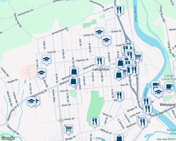 map of restaurants, bars, coffee shops, grocery stores, and more near 510 Mahoning Street in Lehighton