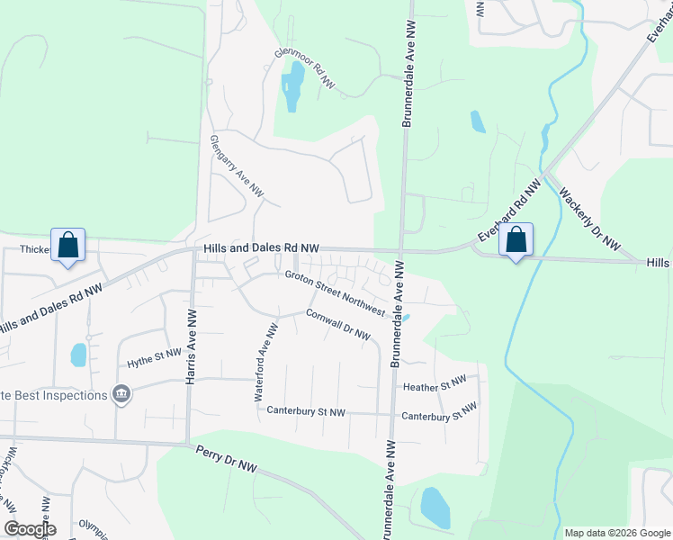 map of restaurants, bars, coffee shops, grocery stores, and more near 3615 Barrington Place Northwest in Canton