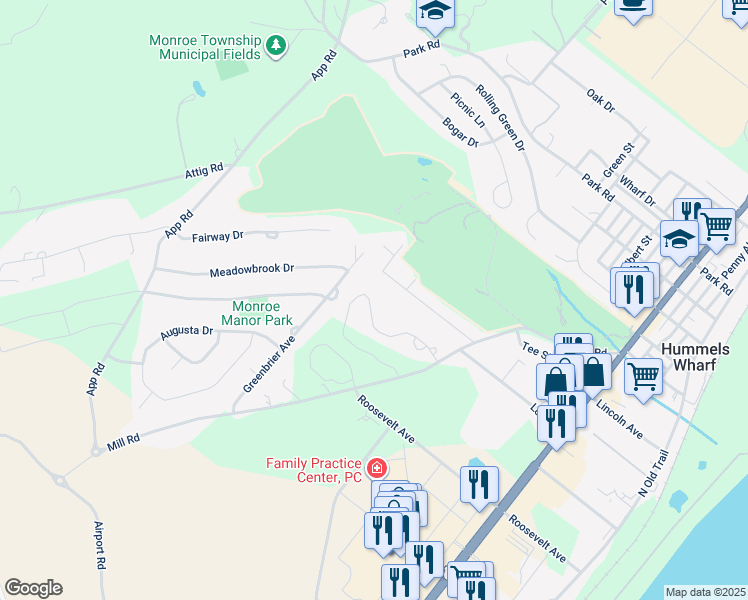 map of restaurants, bars, coffee shops, grocery stores, and more near 170 North Oakwood Lane in Selinsgrove
