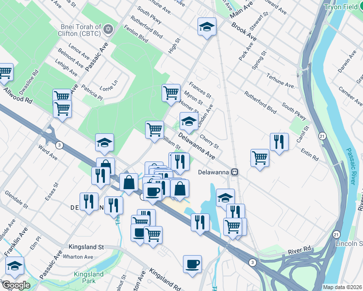map of restaurants, bars, coffee shops, grocery stores, and more near 4 Park Street in Clifton
