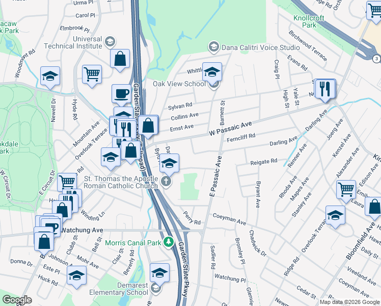 map of restaurants, bars, coffee shops, grocery stores, and more near 26 Day Street in Bloomfield