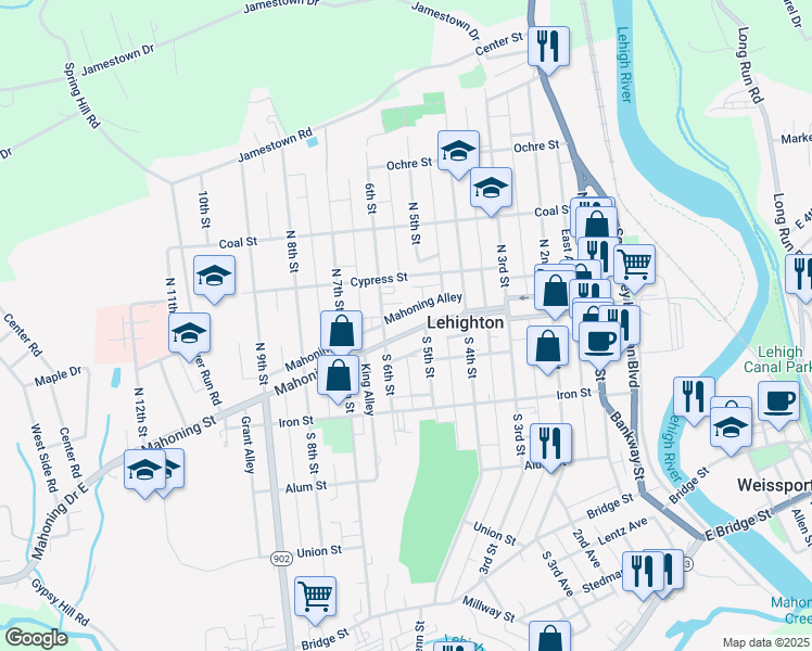 map of restaurants, bars, coffee shops, grocery stores, and more near 510 Mahoning Street in Lehighton