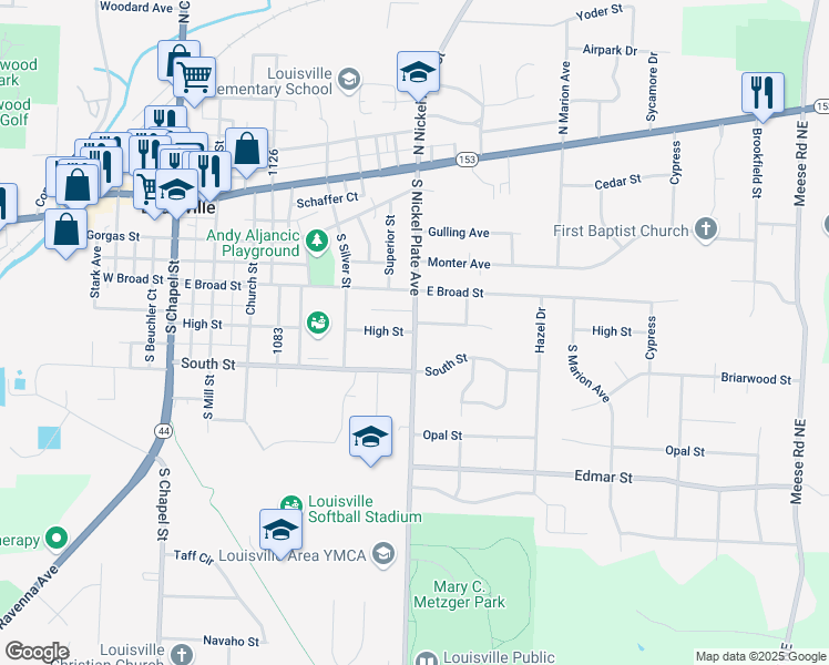 map of restaurants, bars, coffee shops, grocery stores, and more near 701 South Nickel Plate Avenue in Louisville