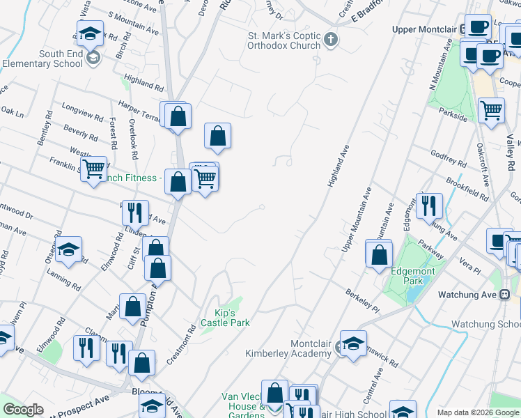 map of restaurants, bars, coffee shops, grocery stores, and more near 2 Claridge Drive in Verona