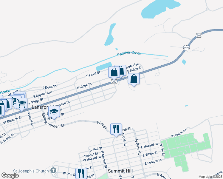 map of restaurants, bars, coffee shops, grocery stores, and more near 630 East Bertsch Street in Lansford