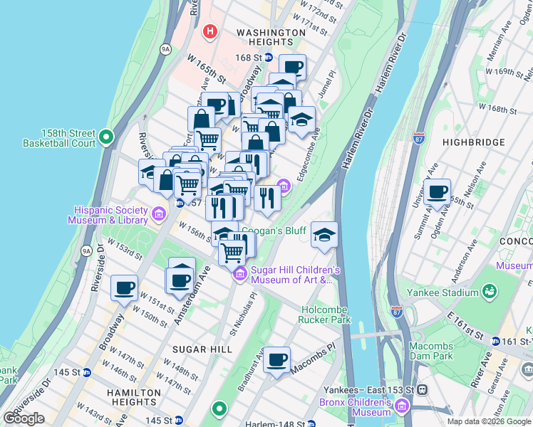 map of restaurants, bars, coffee shops, grocery stores, and more near in New York