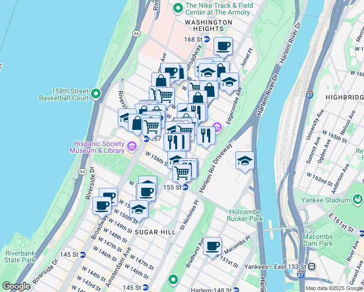 map of restaurants, bars, coffee shops, grocery stores, and more near in New York