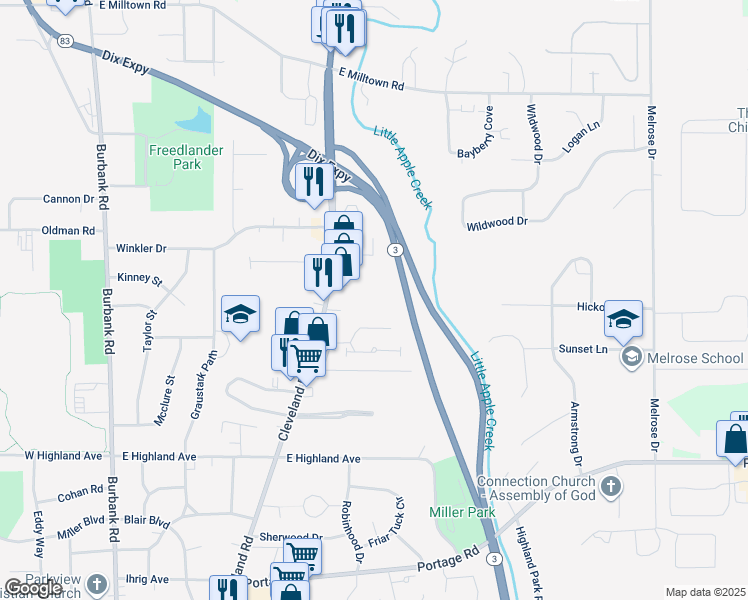 map of restaurants, bars, coffee shops, grocery stores, and more near 980 Timber Lane in Wooster