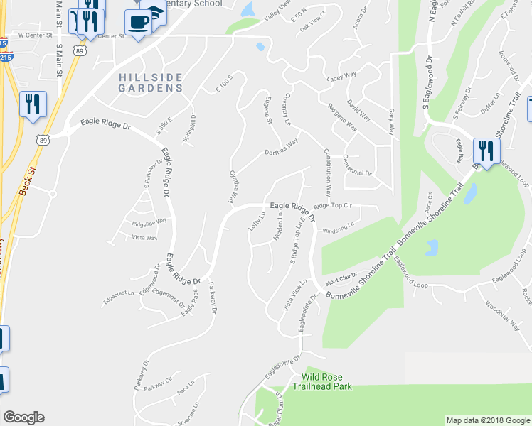 map of restaurants, bars, coffee shops, grocery stores, and more near 524 Eagle Ridge Drive in North Salt Lake