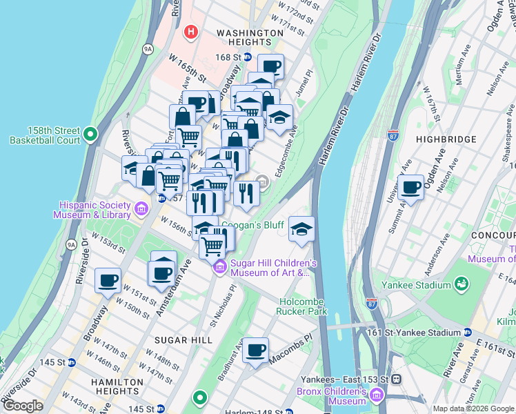 map of restaurants, bars, coffee shops, grocery stores, and more near in New York