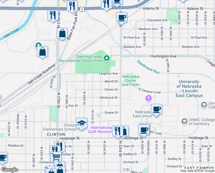 map of restaurants, bars, coffee shops, grocery stores, and more near 2201 Griffith Street in Lincoln