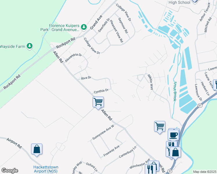 map of restaurants, bars, coffee shops, grocery stores, and more near 199 Riva Drive in Hackettstown