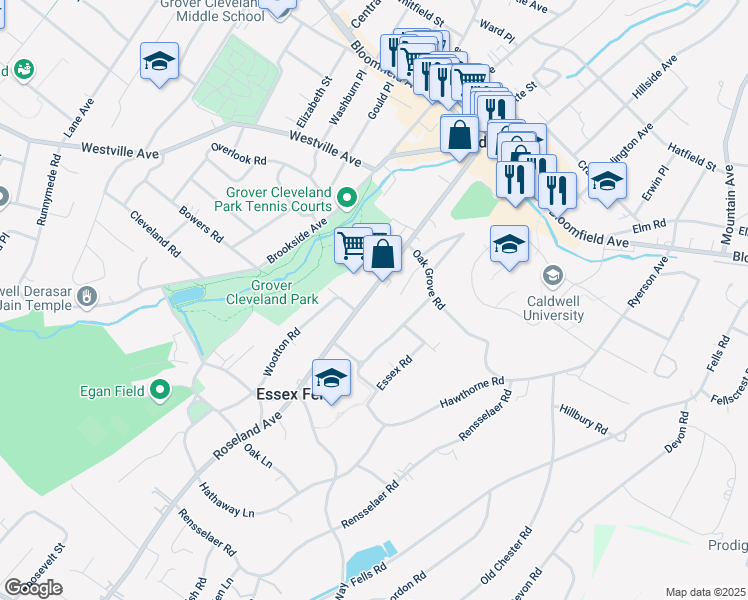 map of restaurants, bars, coffee shops, grocery stores, and more near 178 Roseland Avenue in Caldwell