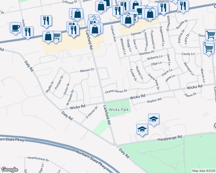 map of restaurants, bars, coffee shops, grocery stores, and more near 8 Lynhaven Place in Commack