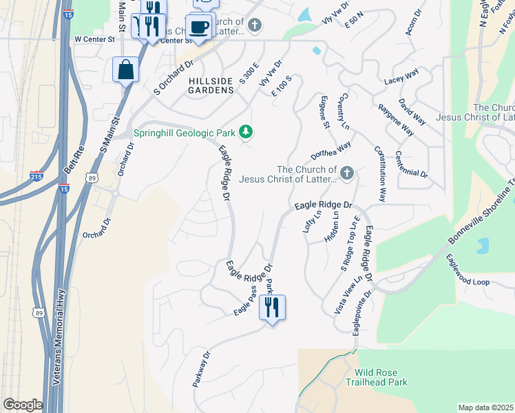 map of restaurants, bars, coffee shops, grocery stores, and more near 2800 East Street in Salt Lake City