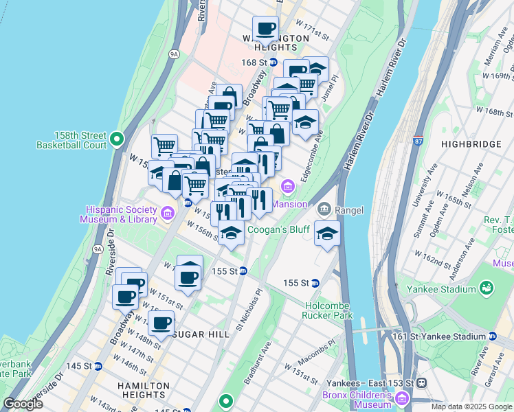 map of restaurants, bars, coffee shops, grocery stores, and more near 2008 Amsterdam Avenue in New York