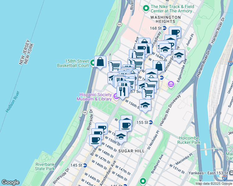map of restaurants, bars, coffee shops, grocery stores, and more near in New York