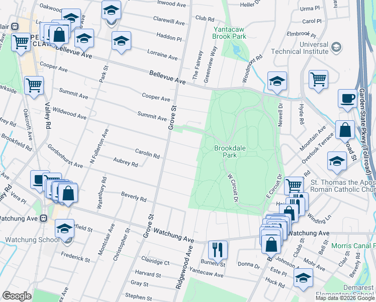 map of restaurants, bars, coffee shops, grocery stores, and more near 57 Wildwood Avenue in Montclair