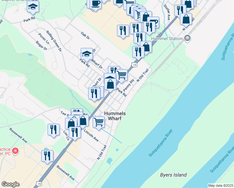 map of restaurants, bars, coffee shops, grocery stores, and more near 1884 North Susquehanna Trail in Selinsgrove