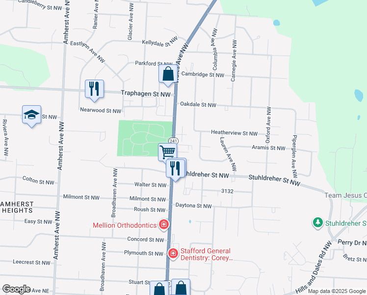 map of restaurants, bars, coffee shops, grocery stores, and more near 3710 Wales Avenue Northwest in Massillon