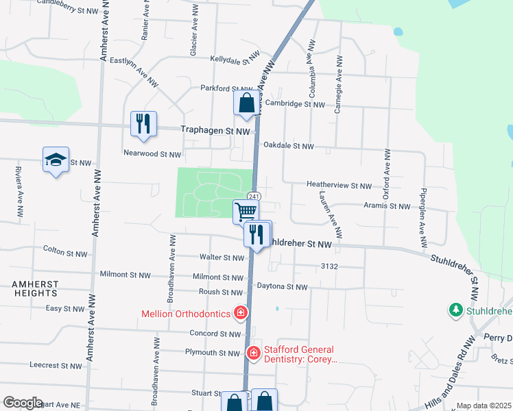 map of restaurants, bars, coffee shops, grocery stores, and more near 3655 Ohio 241 in Massillon