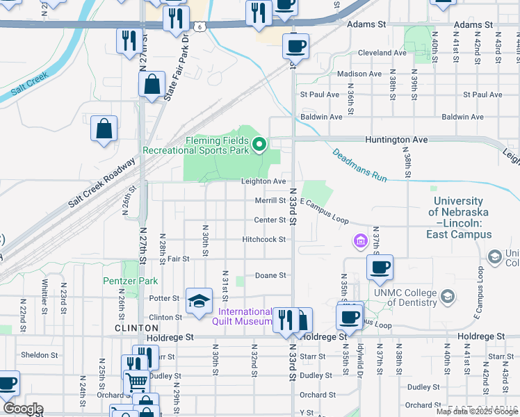 map of restaurants, bars, coffee shops, grocery stores, and more near 2201 Griffith Street in Lincoln