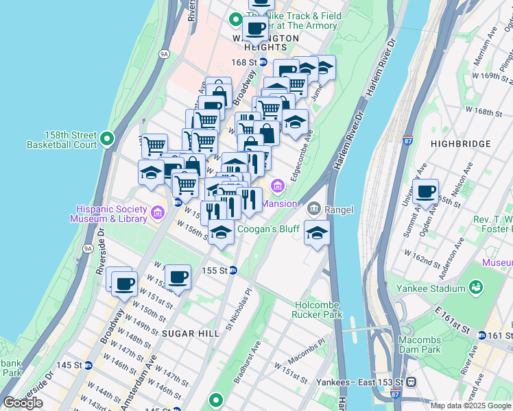 map of restaurants, bars, coffee shops, grocery stores, and more near 978 Saint Nicholas Avenue in New York