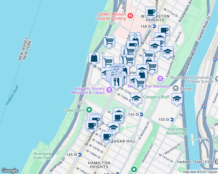 map of restaurants, bars, coffee shops, grocery stores, and more near in New York