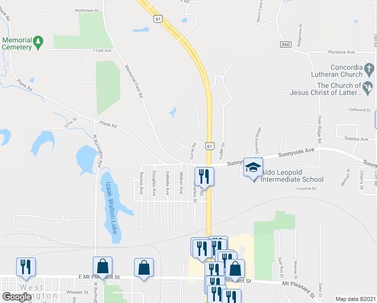map of restaurants, bars, coffee shops, grocery stores, and more near 2503 Surrey Road in Burlington