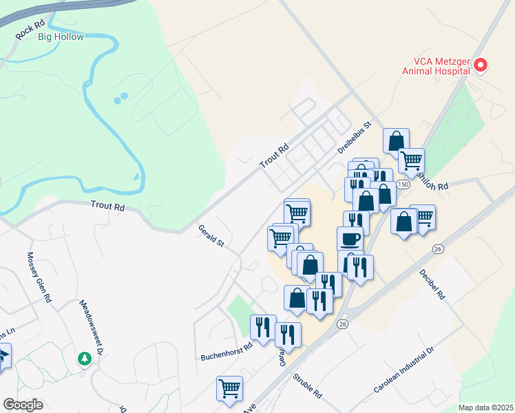 map of restaurants, bars, coffee shops, grocery stores, and more near 1300-1402 Trout Road in State College