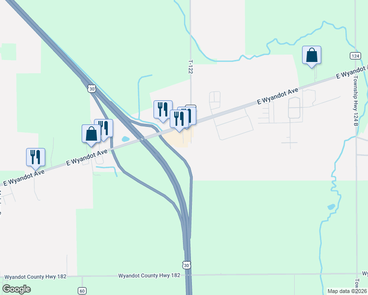 map of restaurants, bars, coffee shops, grocery stores, and more near 1735 East Wyandot Avenue in Upper Sandusky