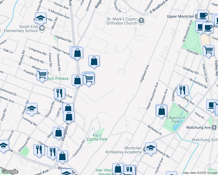 map of restaurants, bars, coffee shops, grocery stores, and more near 2 Claridge Drive in Verona