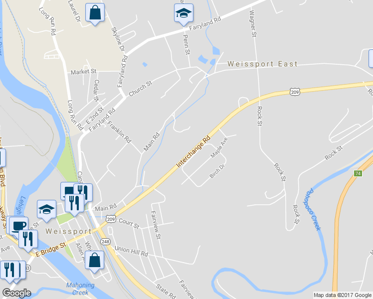 map of restaurants, bars, coffee shops, grocery stores, and more near 530 Interchange Road in Lehighton
