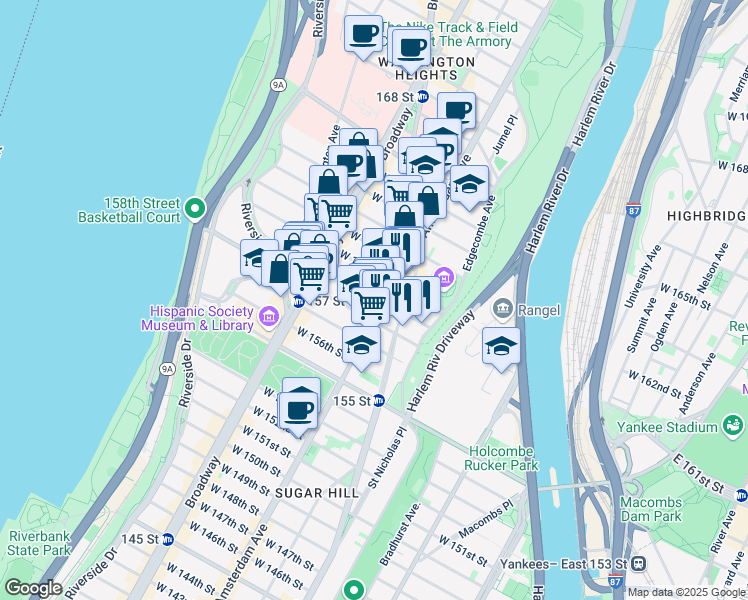 map of restaurants, bars, coffee shops, grocery stores, and more near 2008 Amsterdam Avenue in New York