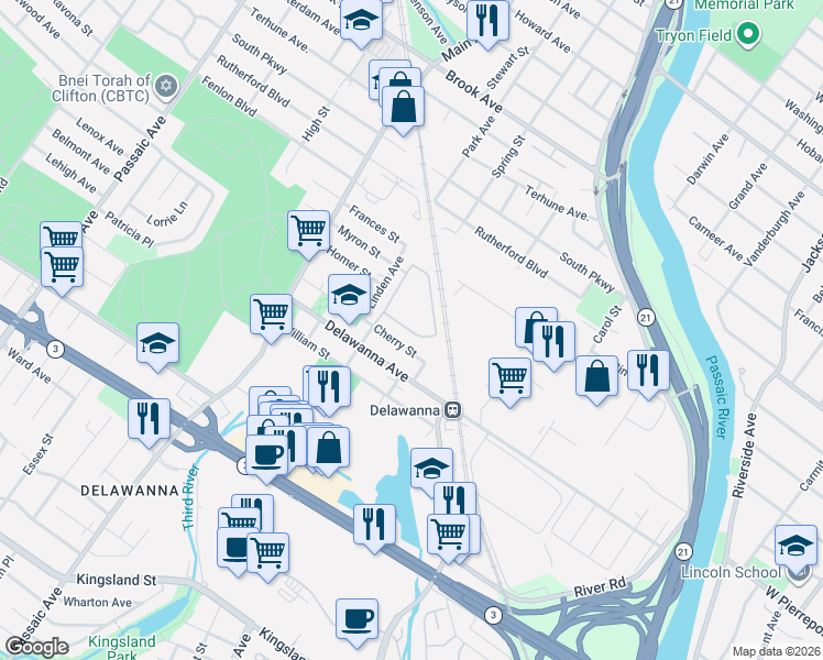 map of restaurants, bars, coffee shops, grocery stores, and more near 188 Cambridge Court in Clifton