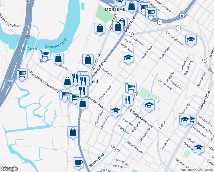 map of restaurants, bars, coffee shops, grocery stores, and more near 575 Prospect Avenue in Ridgefield