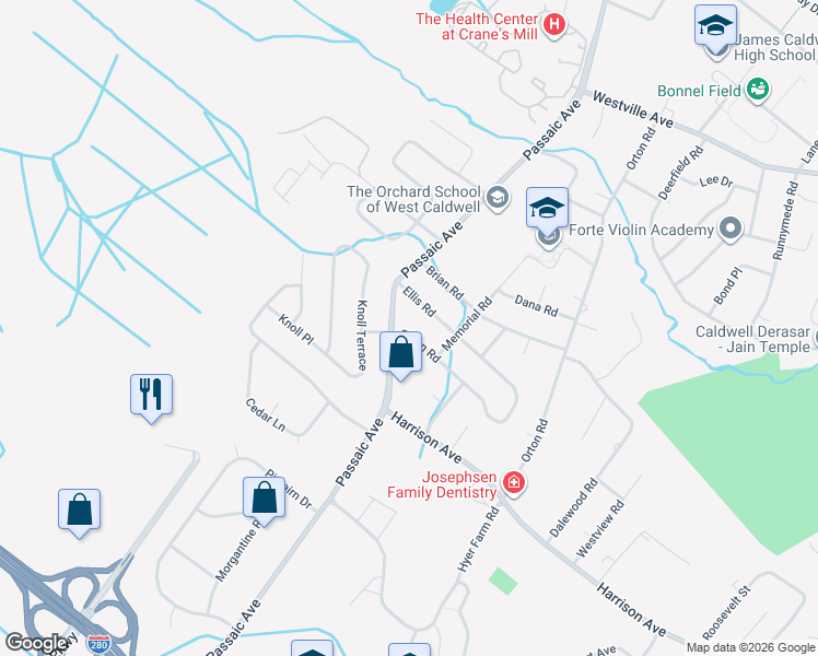 map of restaurants, bars, coffee shops, grocery stores, and more near 3 Dillon Road in West Caldwell