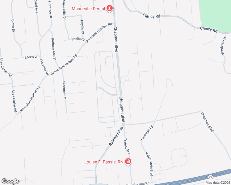 map of restaurants, bars, coffee shops, grocery stores, and more near 18 Greenwood Boulevard in Manorville