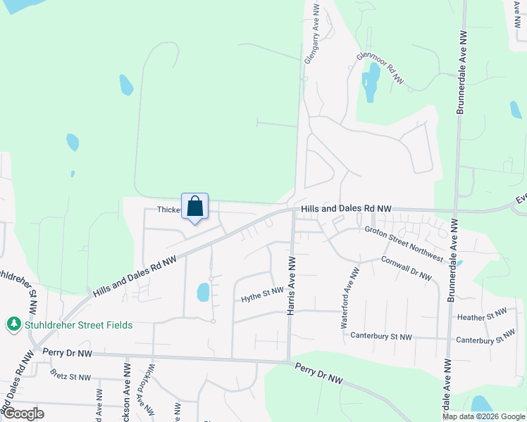 map of restaurants, bars, coffee shops, grocery stores, and more near 6656 Thicket Street Northwest in Canton