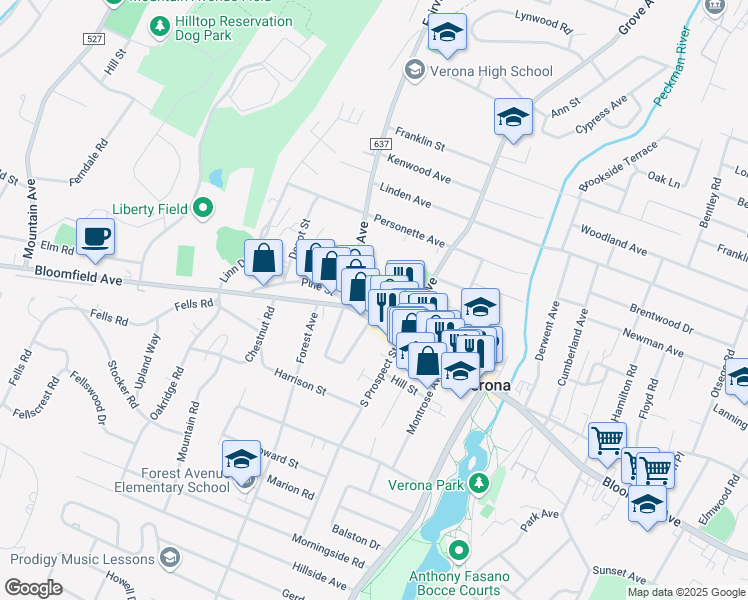 map of restaurants, bars, coffee shops, grocery stores, and more near 18 Rockland Terrace in Verona