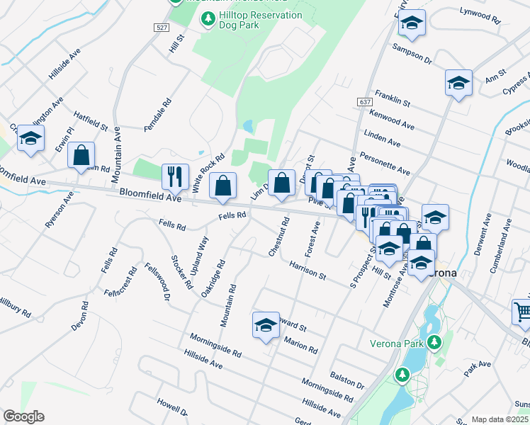 map of restaurants, bars, coffee shops, grocery stores, and more near 825 Bloomfield Avenue in Verona